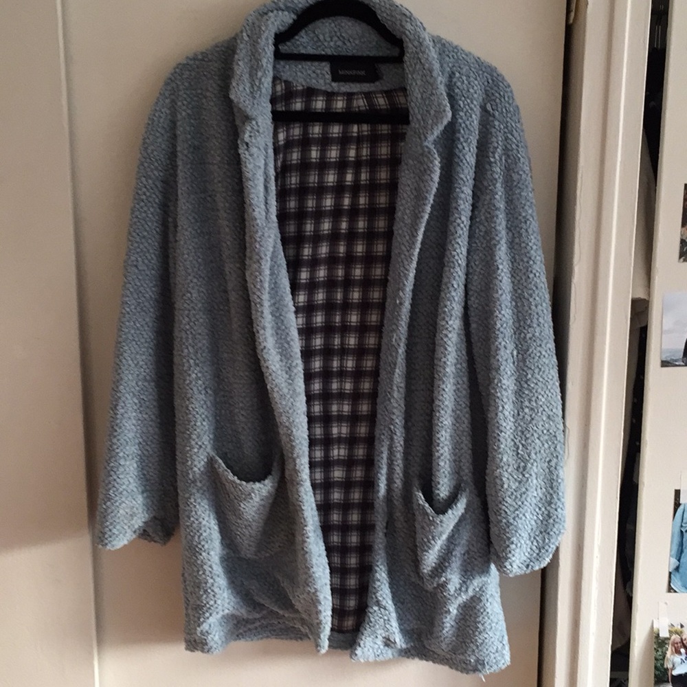 blue cardigan